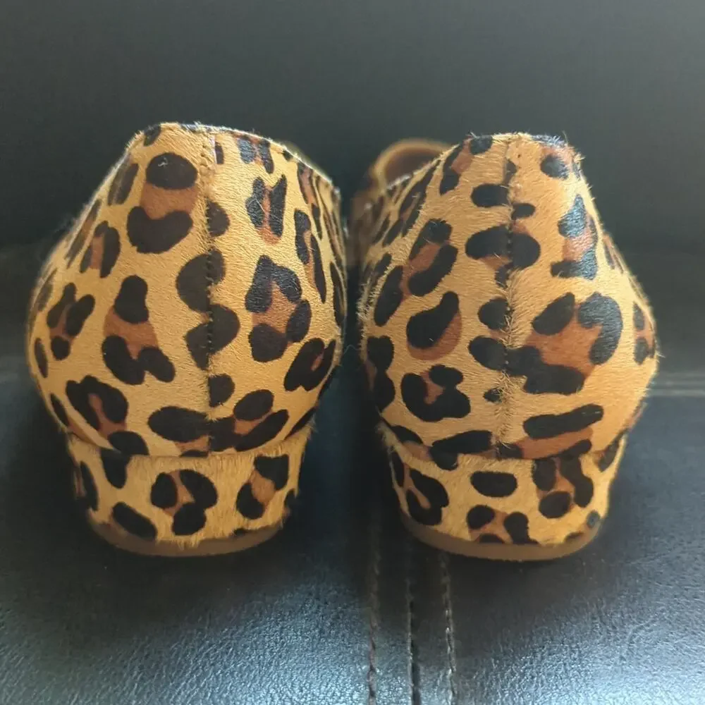 J Crew Lily Leopard Print Calf Hair Leather Chunky Kitten Heel Slip On Shoes